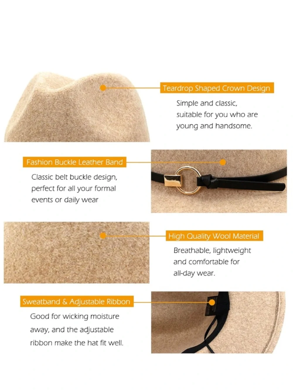Lisianthus Women Wool Wide Brim Belt Buckle Fedora Hat